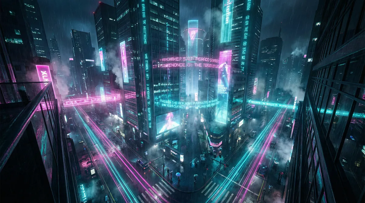 武汉日记原文 竖屏短剧平台首页背景 - 赛博朋克都市夜景